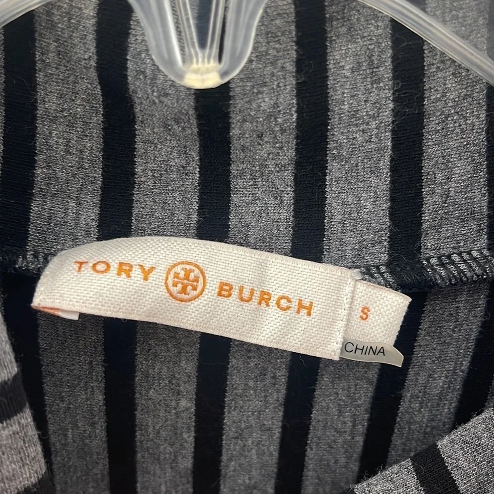 🔥 TORY BURCH Gray Black Stripe Sheath Turtleneck Long Sleeve Dress Size S